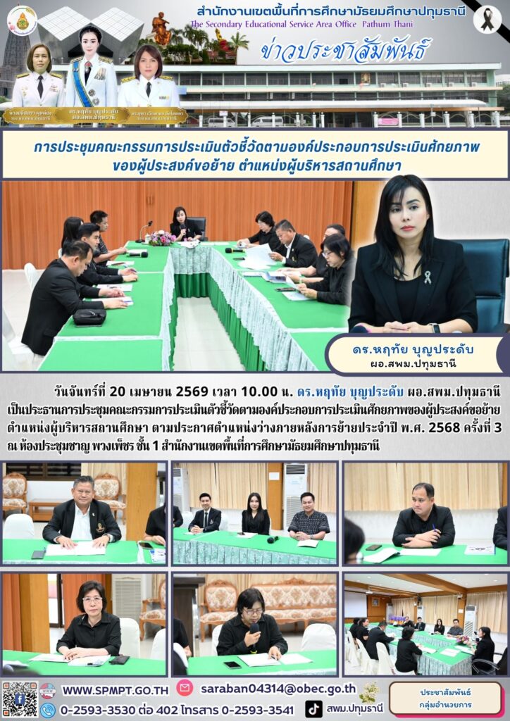 การประเมินตัวชี้วัดตามองค์ประกอบการประเมินศักยภาพของผู้ประสงค์ขอย้าย ตำแหน่งผู้บริหารสถานศึกษา ตามประกาศตำแหน่งว่างภายหลังการย้ายประจำปี พ.ศ. 2568 ครั้งที่ 3